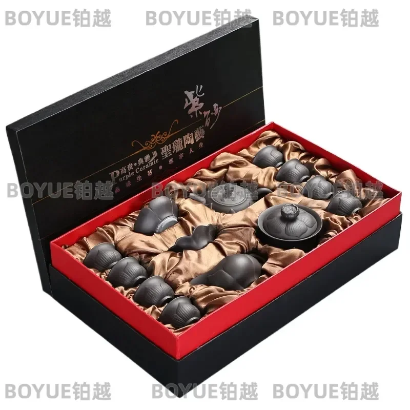 Zisha pot tea set gift box, Jingdezhen Kung Fu tea cup for home use, tea for elders, light luxury