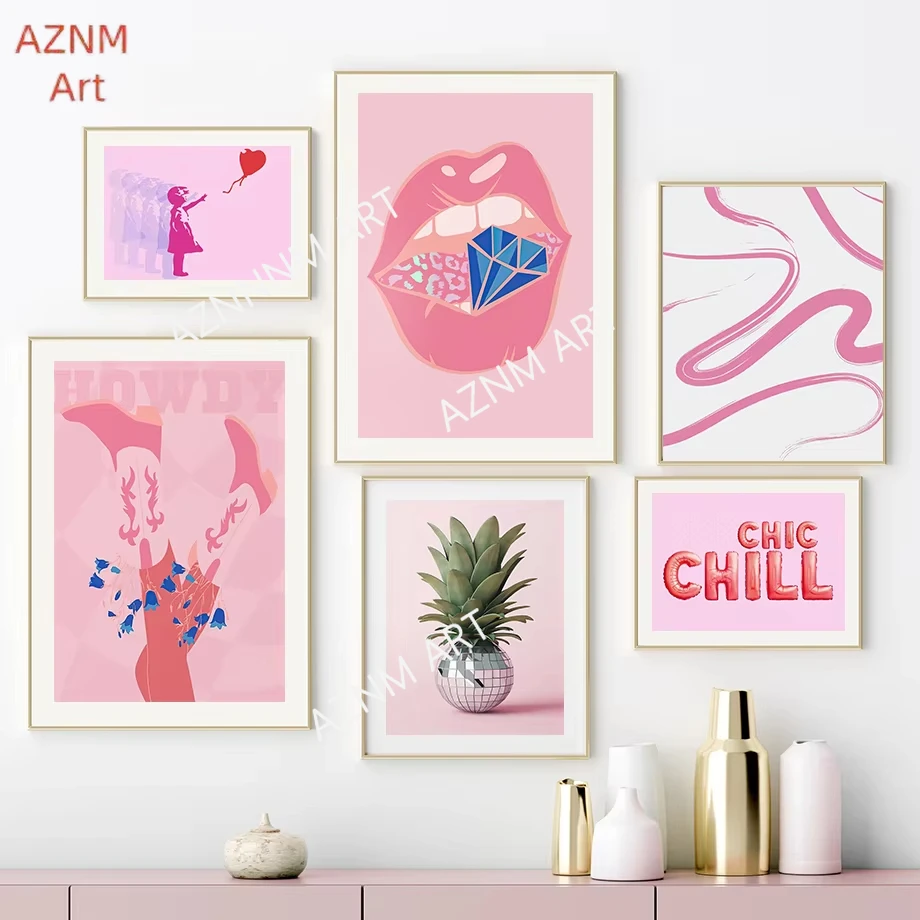 Fashion Girl Lip Zebra Pineapple Dog Zitat Wandkunst Leinwandgemälde Abstrakte Poster und Drucke Bilder für Wohnzimmerdekoration
