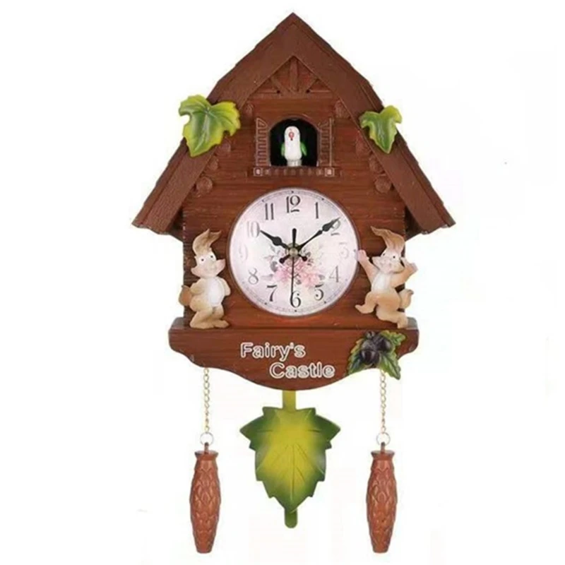 European Resin Quartz Cuckoo Wall Clock Bird Time Bell Swing Alarm Watch Decor