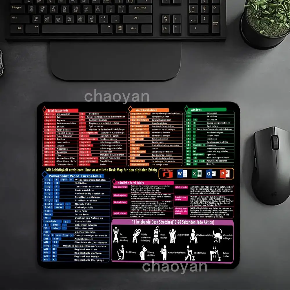 German Excel  Desk mat ，small  Mouse pad Game,Keyboard and Mouse Desk mat,Computer pad Excel Shortcut keys