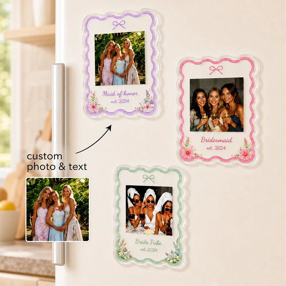 Custom Bridesmaid Photo Fridge Magnet With Name And Date,Floral Bridal Keepsake For Maid Of Honor,Bride Tribe Bridal Shower Gift