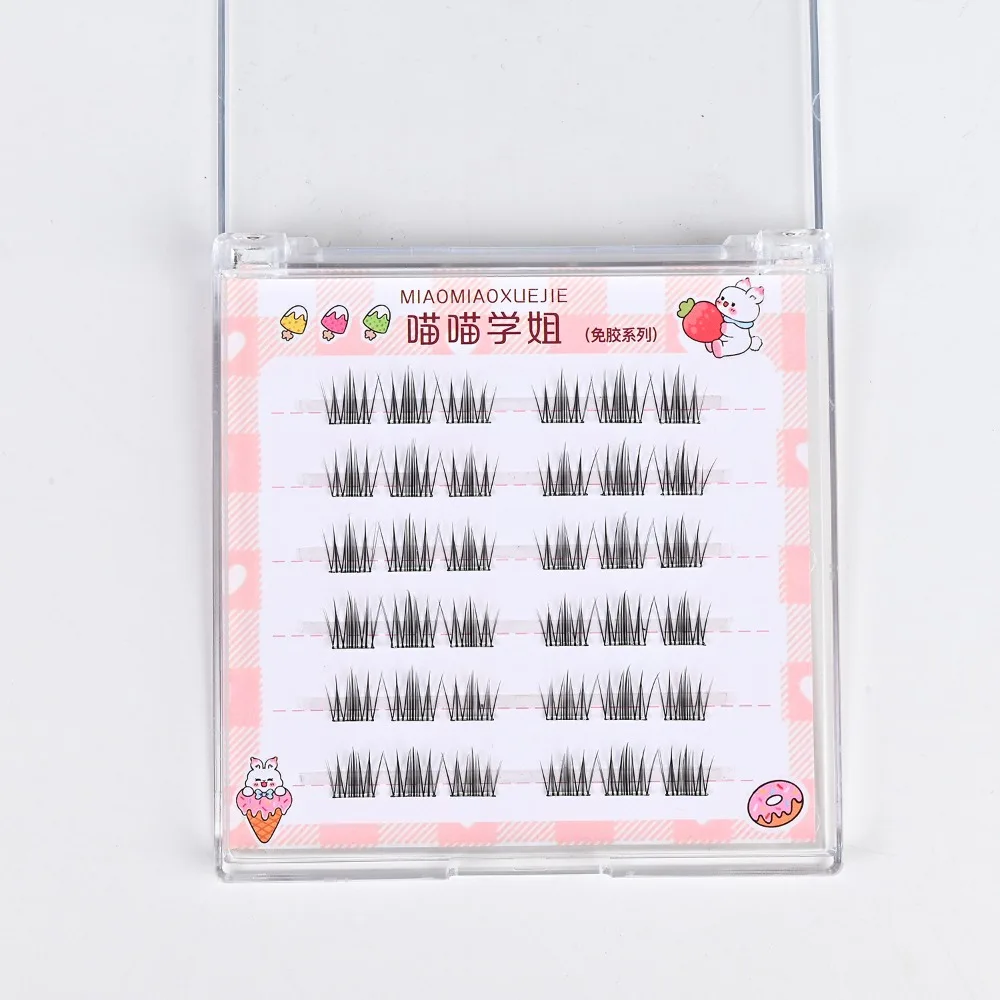 ゼリー状グルー付き3Dつけまつげ、接着剤不要、複数スタイル、セグメント式つけまつげ、ヌードメイク、DIY、猫耳/エルフ風まつげ