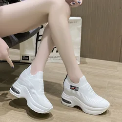 2023Women's Sneakers Spring Sequined Casual Shoes Women Platform Heels Wedges Height Increasing Knitted Ladies Vulcanized Shoes