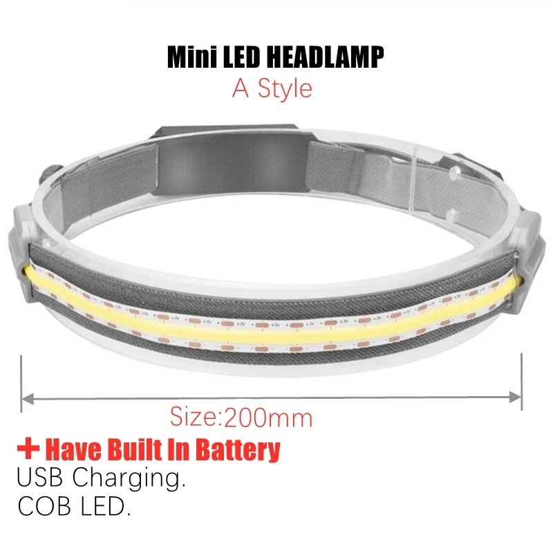 Portable COB Floodlight LED Headlamp Built-in 1200mah Battery USB Rechargeable Headlight Outdoor Camping Fishing Head Flashlight