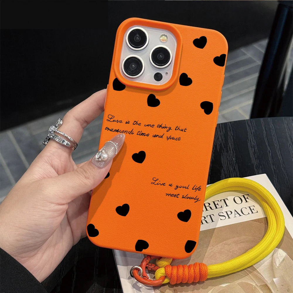 Herz-Minimalistisches INS-Handschlaufen-Kunst-Case für iPhone 13 11 12 Pro Max iPhone 15 17 14 16 XR 7 Plus Hüllen mit Lanyard Funda – Detail 5