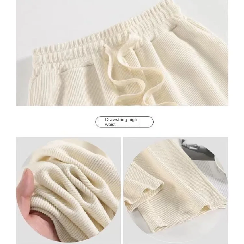 Women's Casual Wide-leg Pants Spring and Summer 2025 Female High Waist Loose Straight Trousers Fashion Corduroy Mopping Pants
