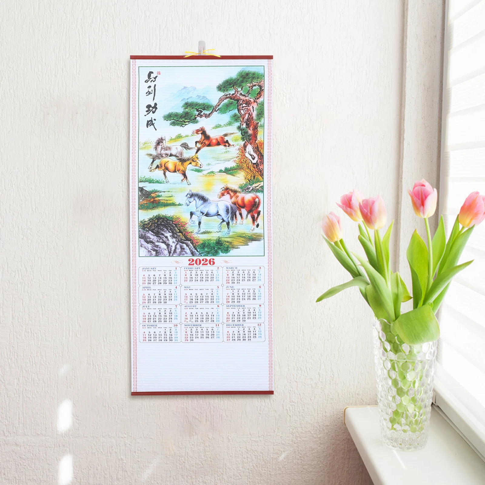 

2026 Hanging Cylinder Lunar Calendar HD Printing Wall Scroll Decor Chinese New Year Schedule