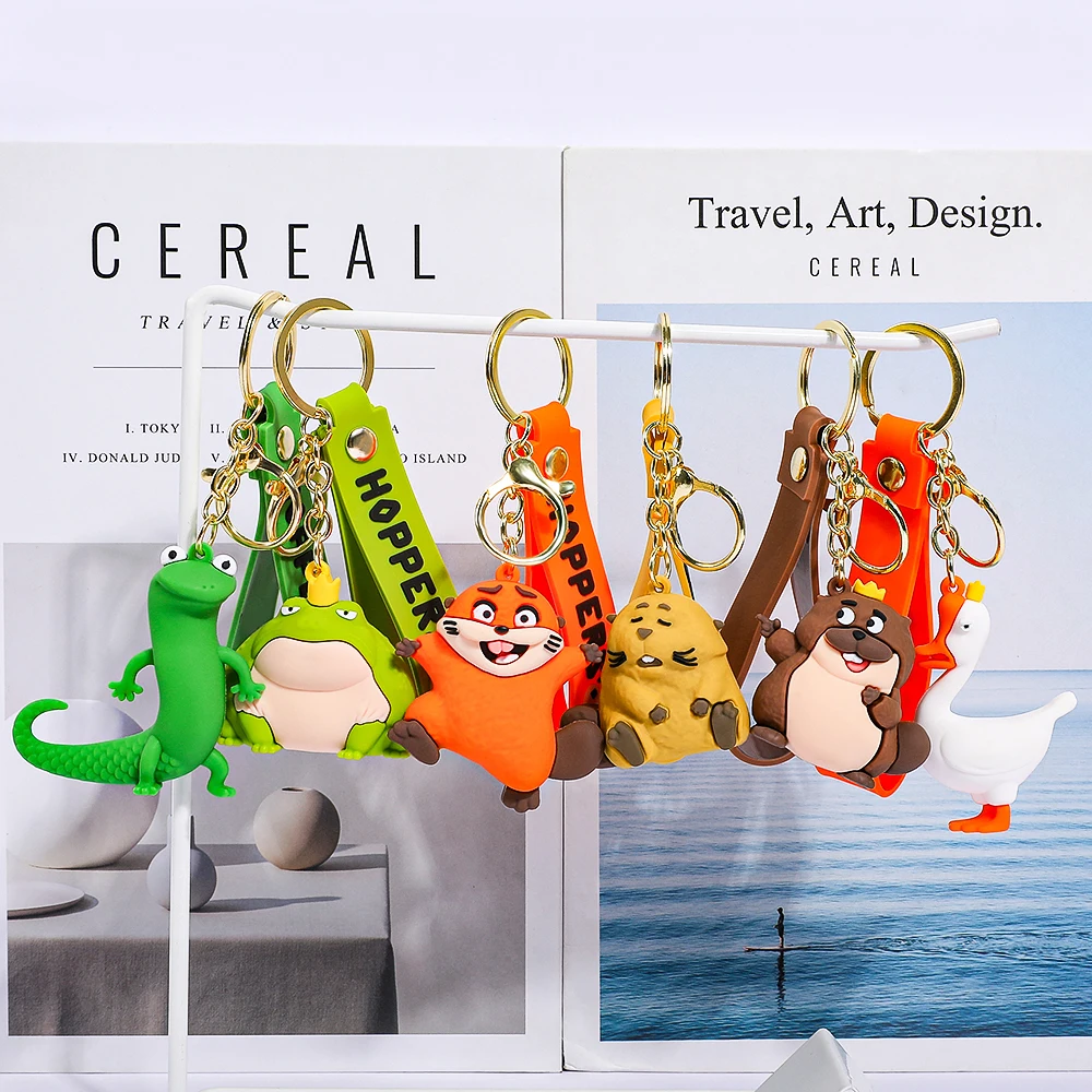 Set de Llaveros 3D de Hoppers: Figuras de Rey George, Mabel, Lagarto, Ganso, Rana y Ardilla, Colgante para Bolsa, Mochila y Accesorios para Llaves de Coche