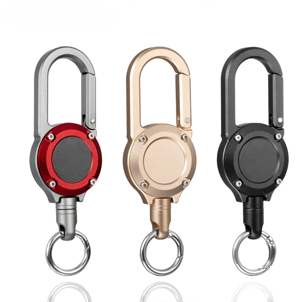 Retractable Aluminum Alloy Badge Reel Keychain Anti Loss Security Carabiner Fishing Telescopic Key Ring Metal Pass ID Card Hook