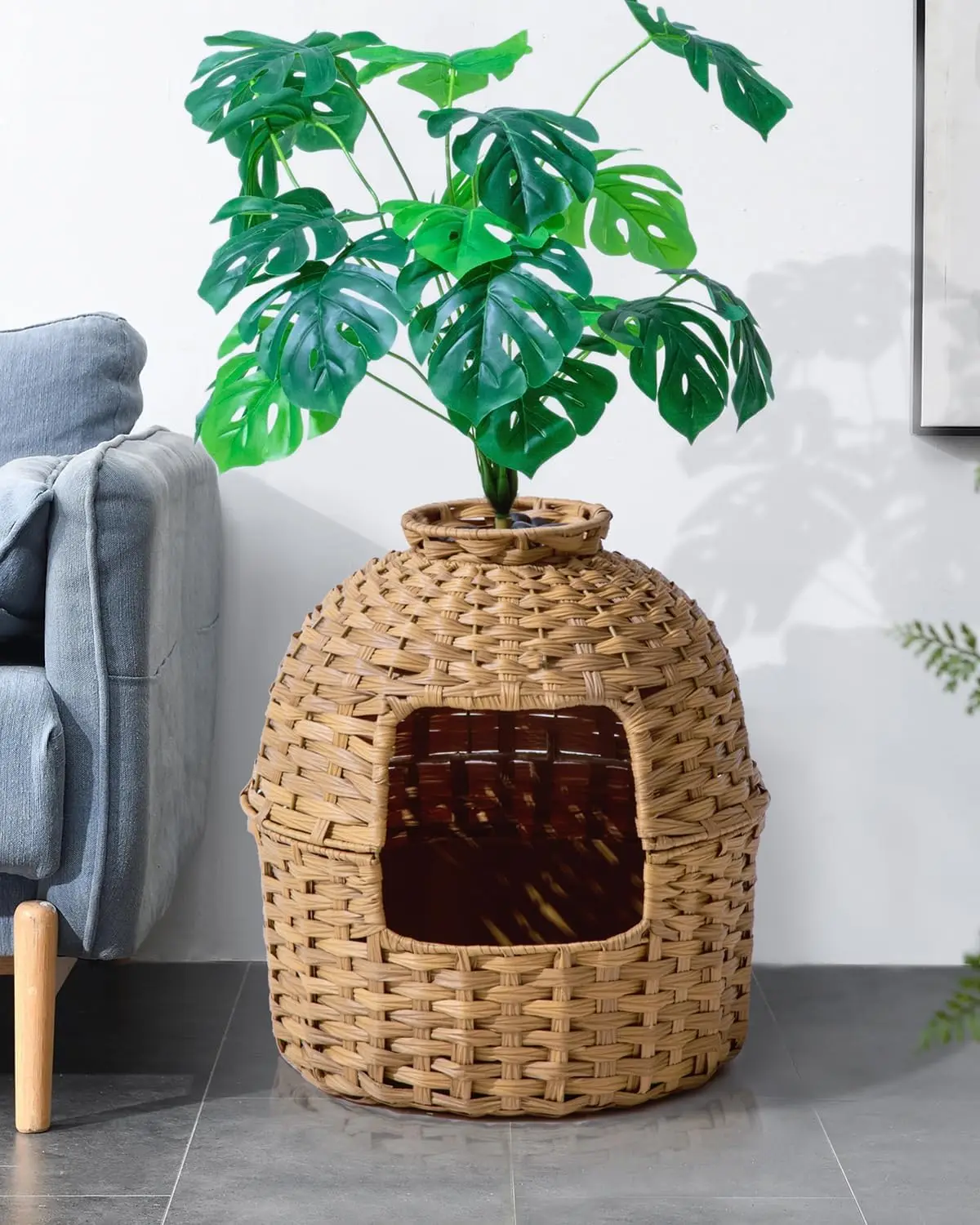 Cat Litter Box Plant Furniture Enclosure Rattan Pe House Natural