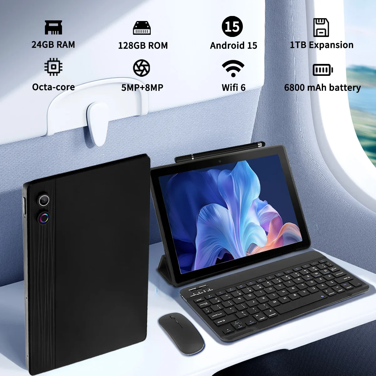 URAO 11 Inch Tablet Android 24GB RAM 128GB ROM 6800mAh IPS HD Touch Screen with Keyboard Protective Case Mouse Stylus 8 in 1 Kit