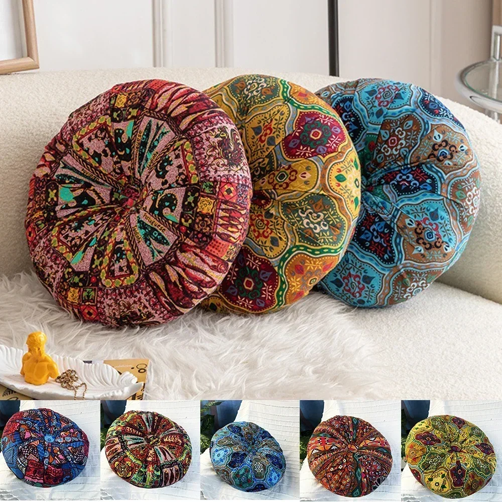 

1 Pc Round Floor Cushion Yoga on Chair Pouf Seat Cushion Vintage Tatami Sofa Thick Print Meditation Pillow 방석 /쿠션