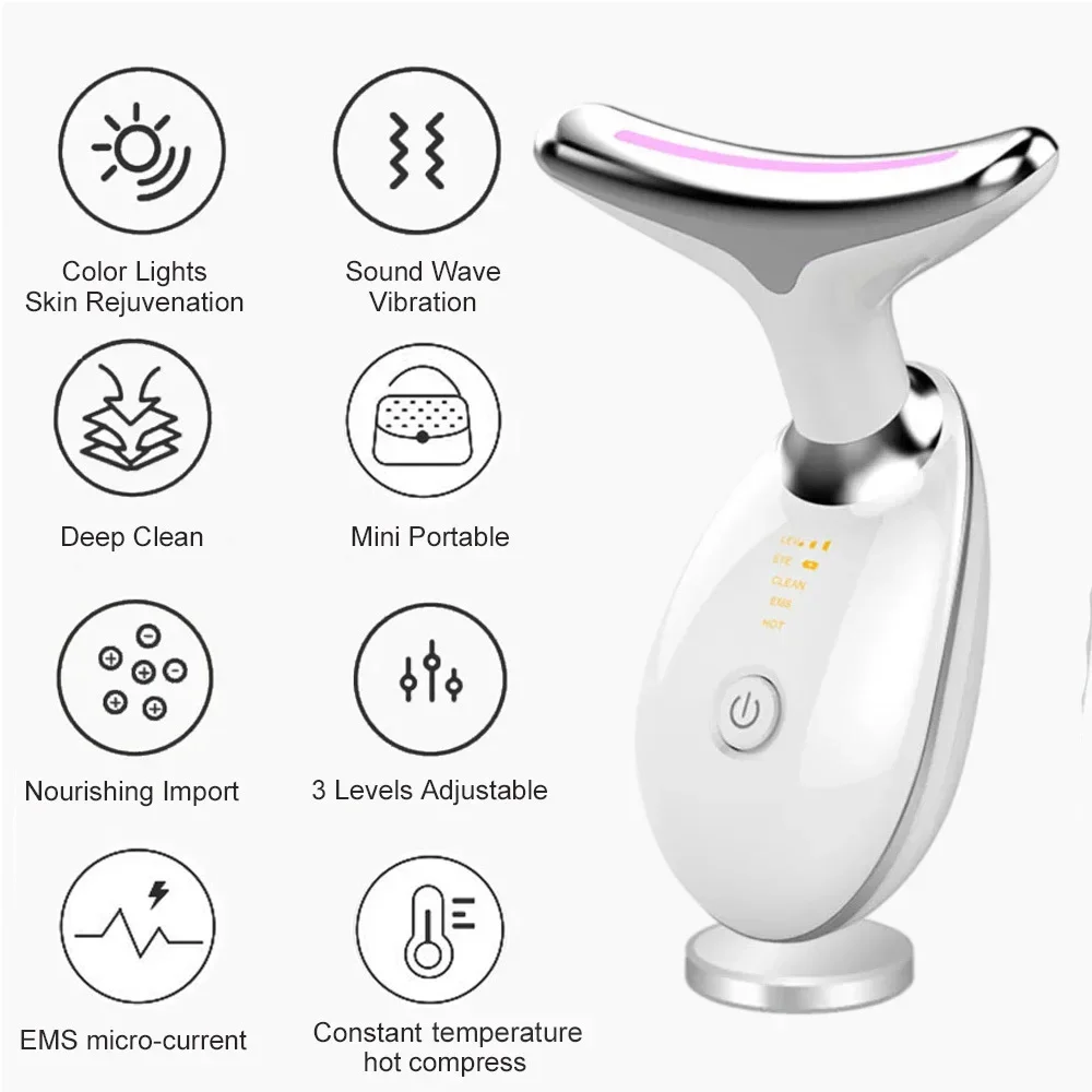 Nek Rimpels Remover Ems Rimpel Verminderen Machine Facial Massager Elektrische Led Licht Gezicht Therapie Warme Huidverstrakking Vibrador