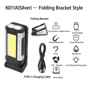 2026 New Magnetic COB Work Light USB Rechargeable LED Flashlight Portable Lantern Camping…