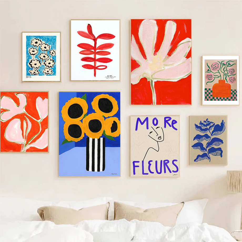 Abstrakte Blumen Vase Wandkunst Poster Drucke Leinwand Dekorative Malerei Wanddekoration Wandbild Bilder Boho Wohnzimmer Deko