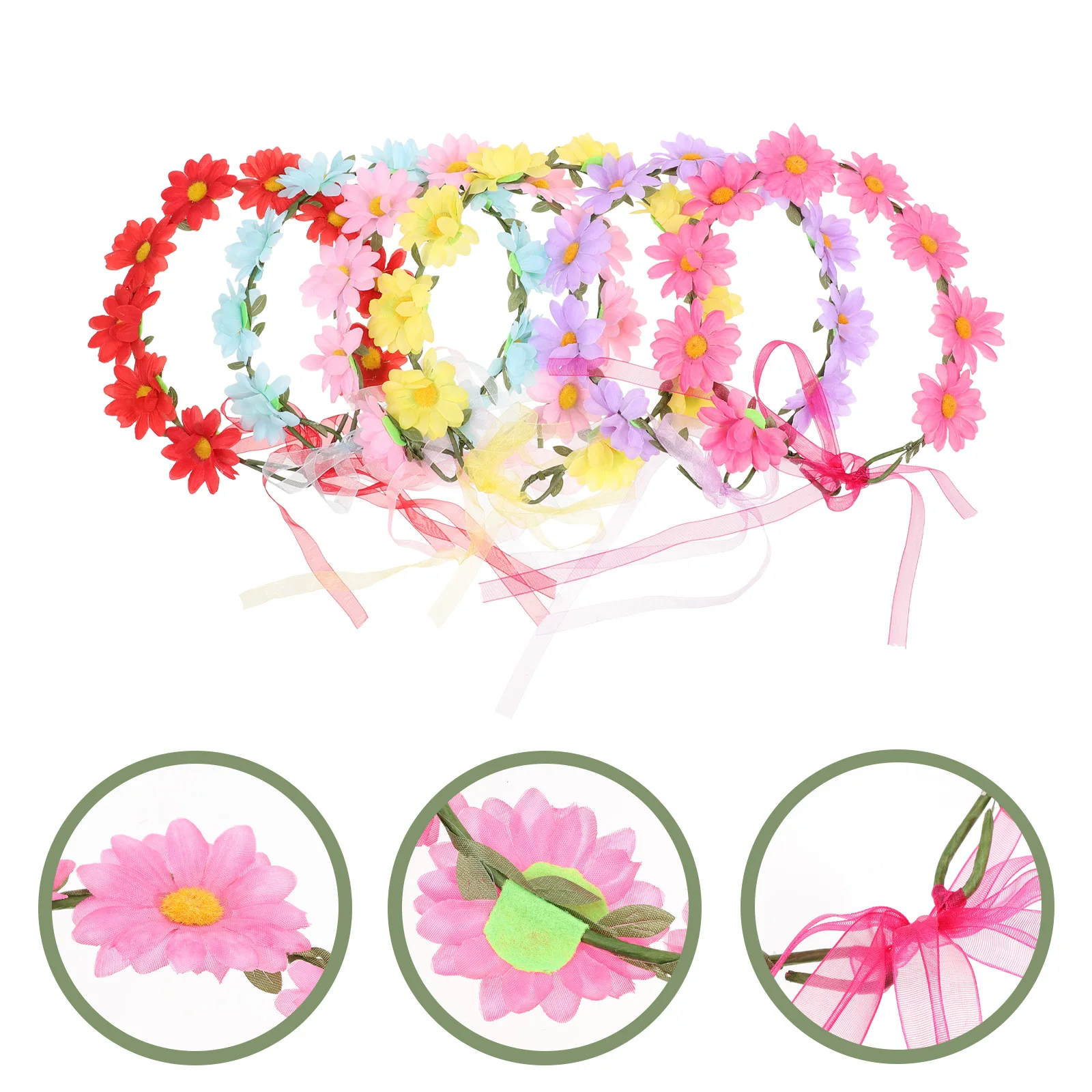6Pcs Marguerite Cloth Headband Delicate Lightweight Hairbands Natural Design Suitable for Christmas Art Party Theme Photo Women