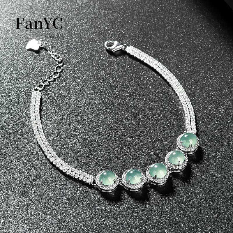 Myanmar A-goods Jadeite Blue Water Egg Bracelet S925 Silver Inlaid Fashion High-grade Icy Jade Hand Jewellery Ladies Gift