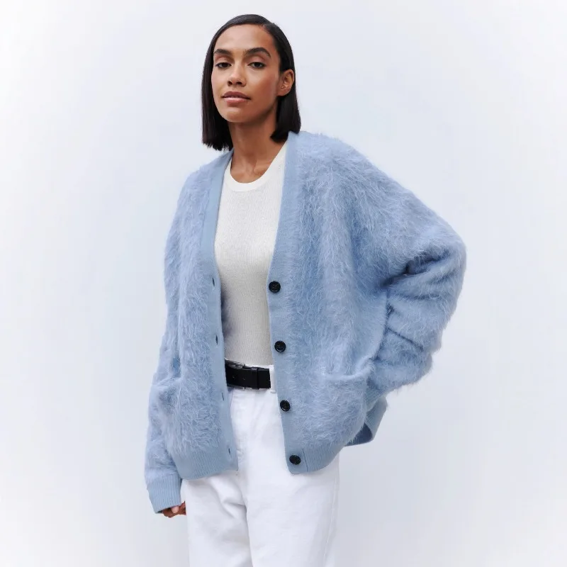 

Женский кардиган из флиса с эффектом норки, ветрозащитный свитер-кардиган