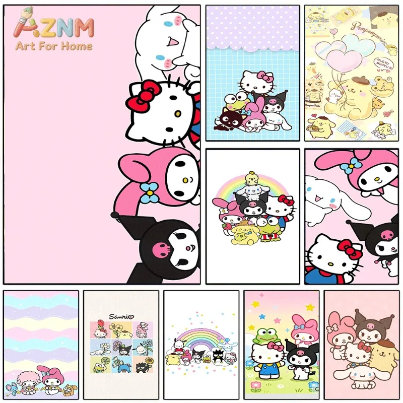 Sanrio Characters Canvas Wall Art Unframed Print Hello Kitty My Melody Kuromi Cinnamoroll Pompompurin Rainbow Cute Poster for B