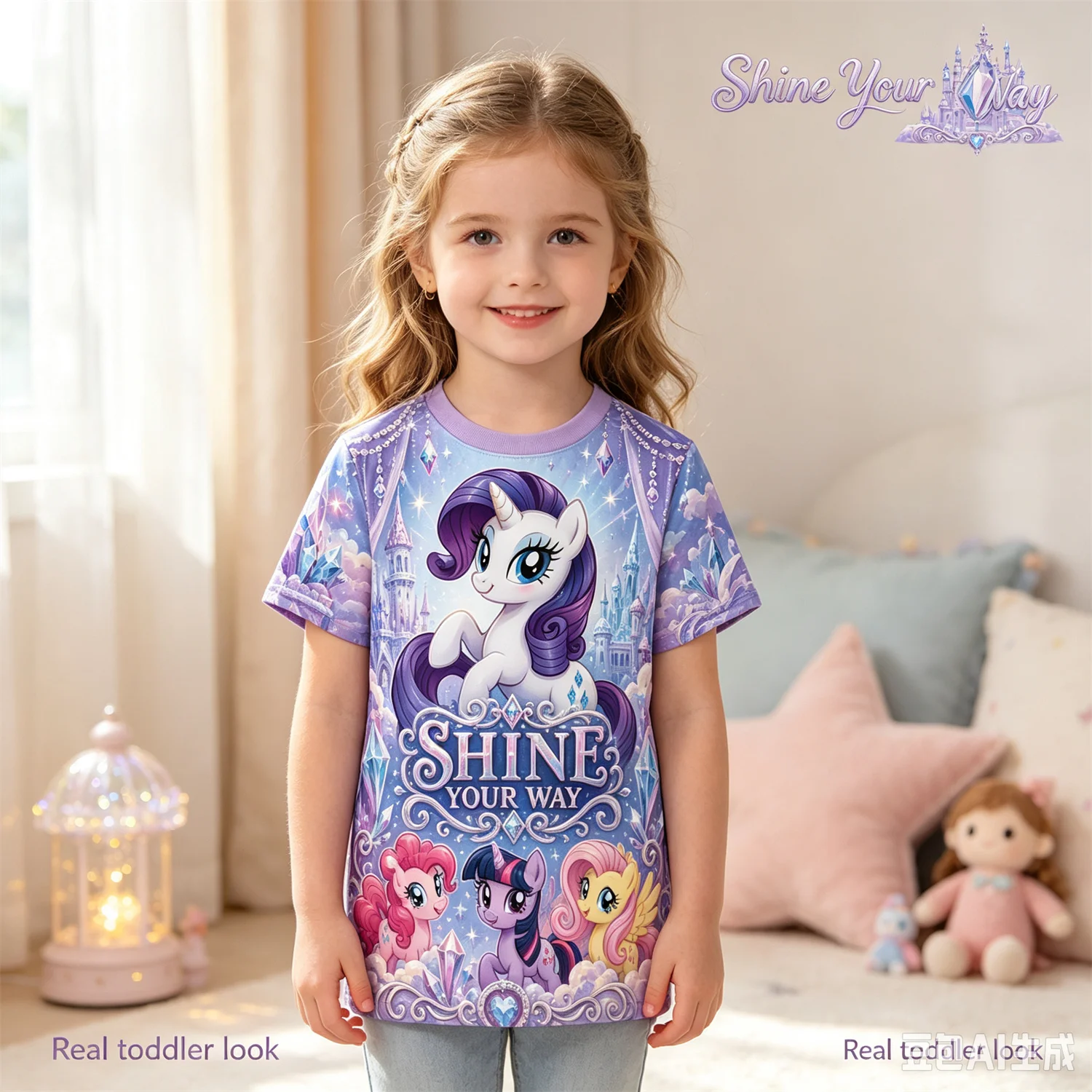 My Little Pony Kinder T-Shirt Mädchen Kurzarm Shine Your Way Grafik-T-Shirt Sommer Casual Cartoon Top Kindergeschenk