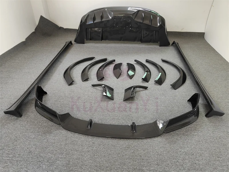 RZ style high-quality 3K carbon fiber front lip side skirt and rear diffuser wheel arch for  Model X wide body kit