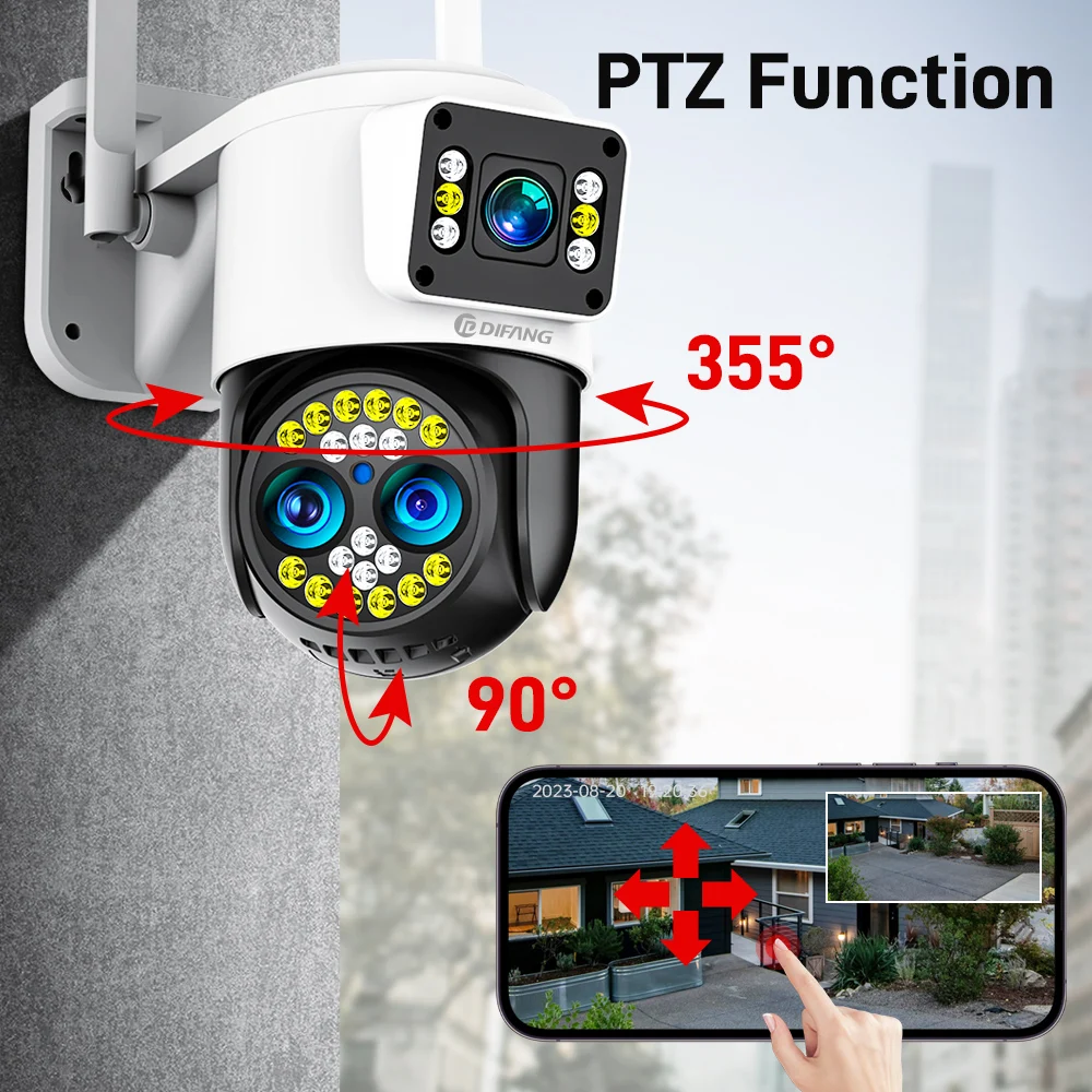 DIFANG Yoosee 8MP 10X Zoom WiFi-Überwachungskamera für den Außenbereich, 3 Objektiv, 2 Bildschirme, Zwei-Wege-Audio, Bewegungserkennung, kabellose CCTV-IP-Kamera