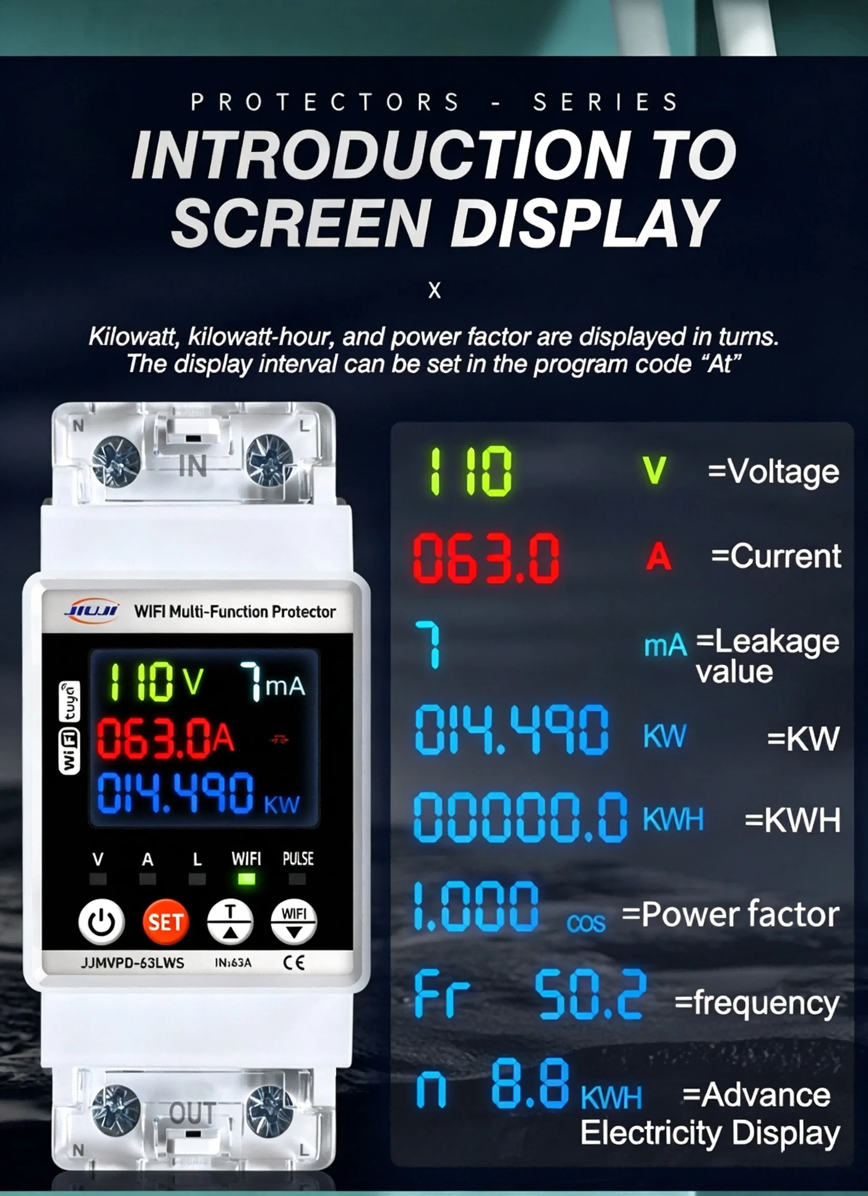 JIUJI Smart 110V 63A WiFi Circuit Breaker Timer for Tuya Energy Meters Remote Control Light Switch Voltage & Leakage Protection