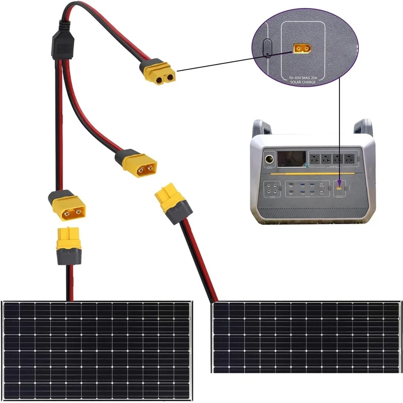Y-Splitter Cable 14AWG 2 Female to 1 Male Parallel Wire for Solar Panel Power Station Battery Charging Harness