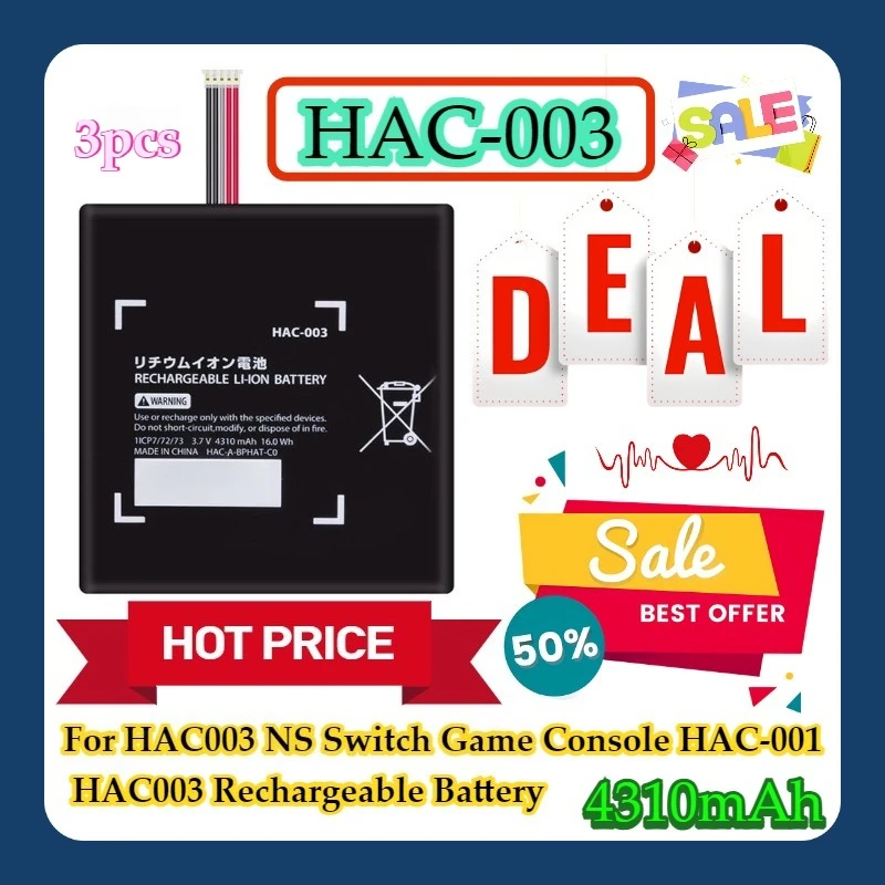 

3pcs For HAC003 NS Switch Game Console HAC-001 4310mAh HAC-003 HAC003 Rechargeable Battery