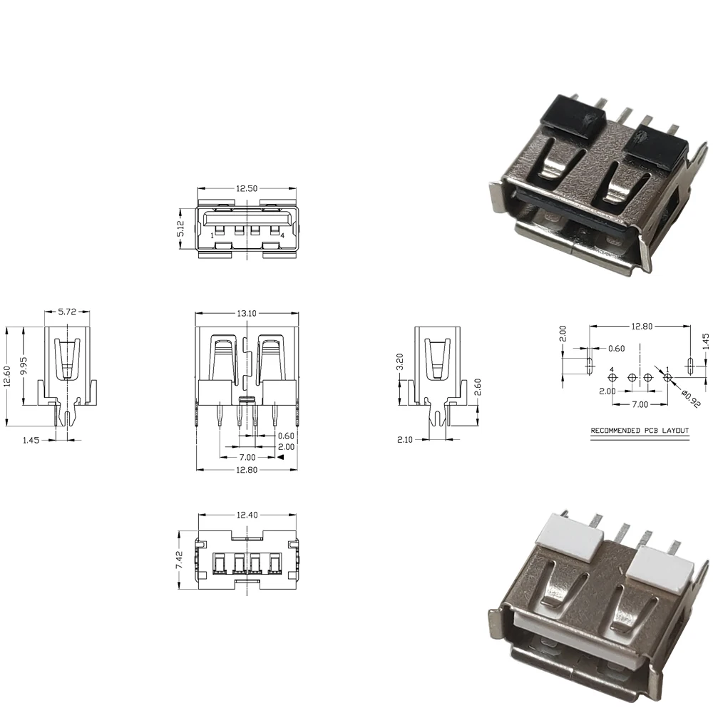 10PCS (Short Body) USB 2.0 A Female Connector 180 degree H=10mm Curled Mouth/Flat Mouth Socket