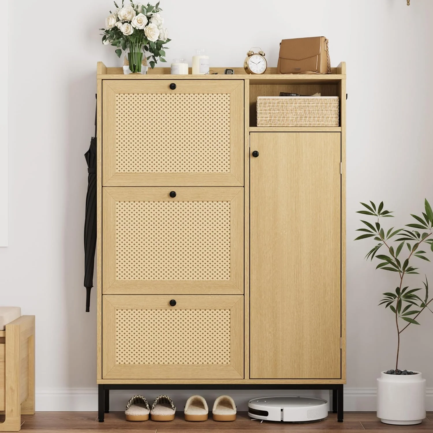 

xx-Free Standing 3 Tier Modern Wood Shoe Cabinet with Flip Drawers for Living Room*