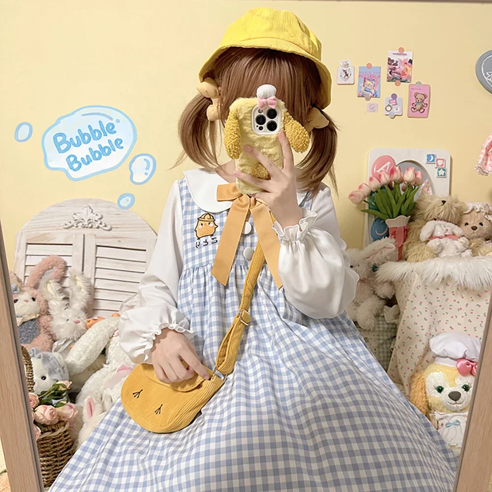 Abito da asilo in stile coreano giapponese Abito scozzese ricamato con pulcino JK Abito da marinaio uniforme Evento primaverile Stile carino Originale