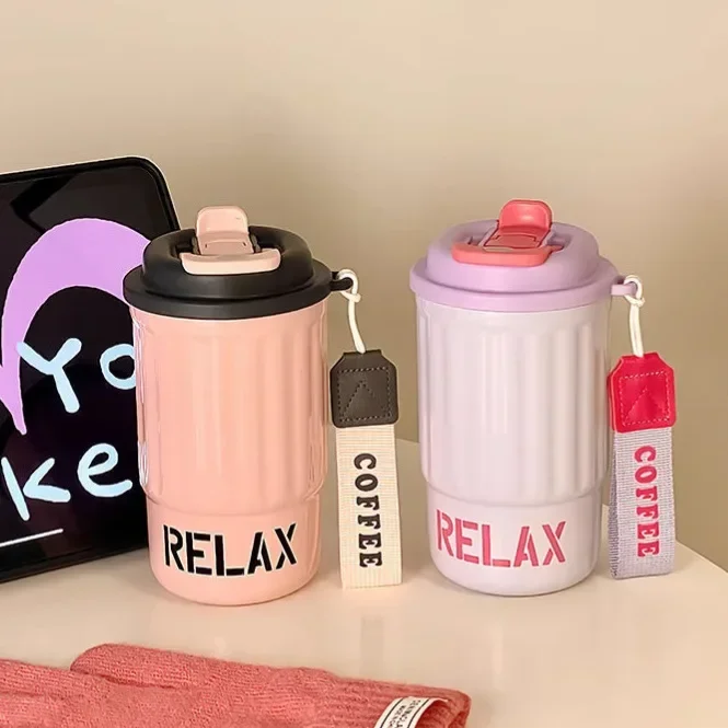 

Portable 316 Stainless Steel Insulated Thermal Cup New Model High Aesthetic Value Water Cup Double Drinking Straw Coffee