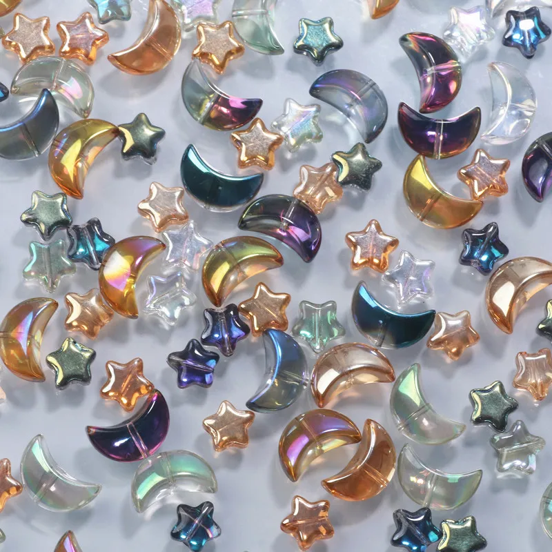30pcs Mixed AB Color Crystal Glass Star Moon Loose Beads For DIY Making Jewelry Earring Pendants Necklace Crafts Accessories