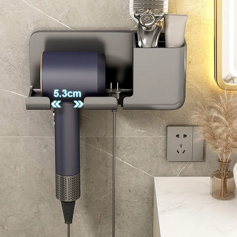 Hair Dryer Holder Wall Bathroom Shelf Without Drilling Plastic Hair Dryer Stand with Storage Box Toilet Blower Holder Shelf