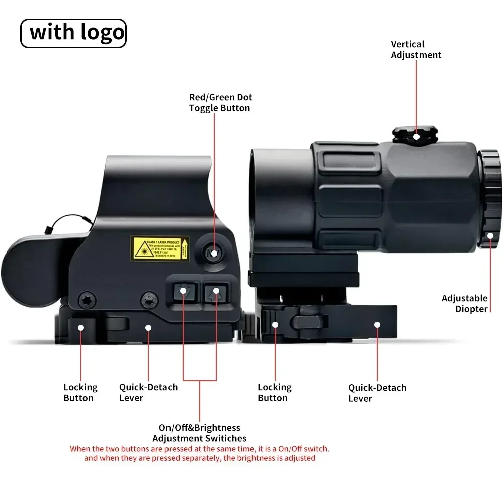 Eotech Holographic Collimator 558 Red Dot Sight G43/G33/G45 3X 5X Magnifier Airsoft Hunting Gear w/ 20mm Rail Mounts & QD Lever