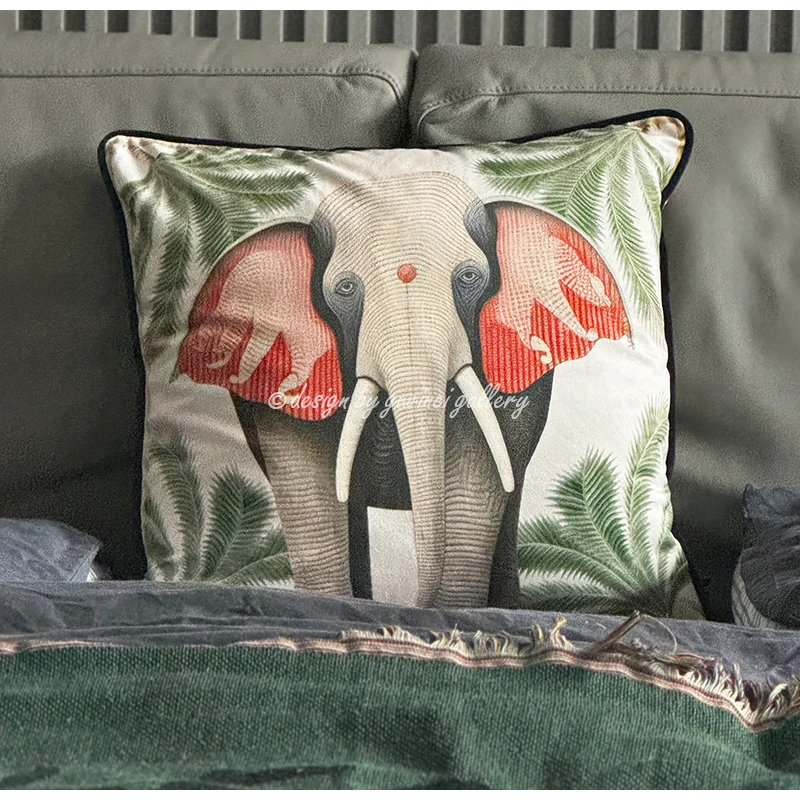 GUVINCI Bohemian Chinoiserie Elephant Decorative Pillow Case Velvet Cushion Cover Special Piece Brings Good Luck To Your Space