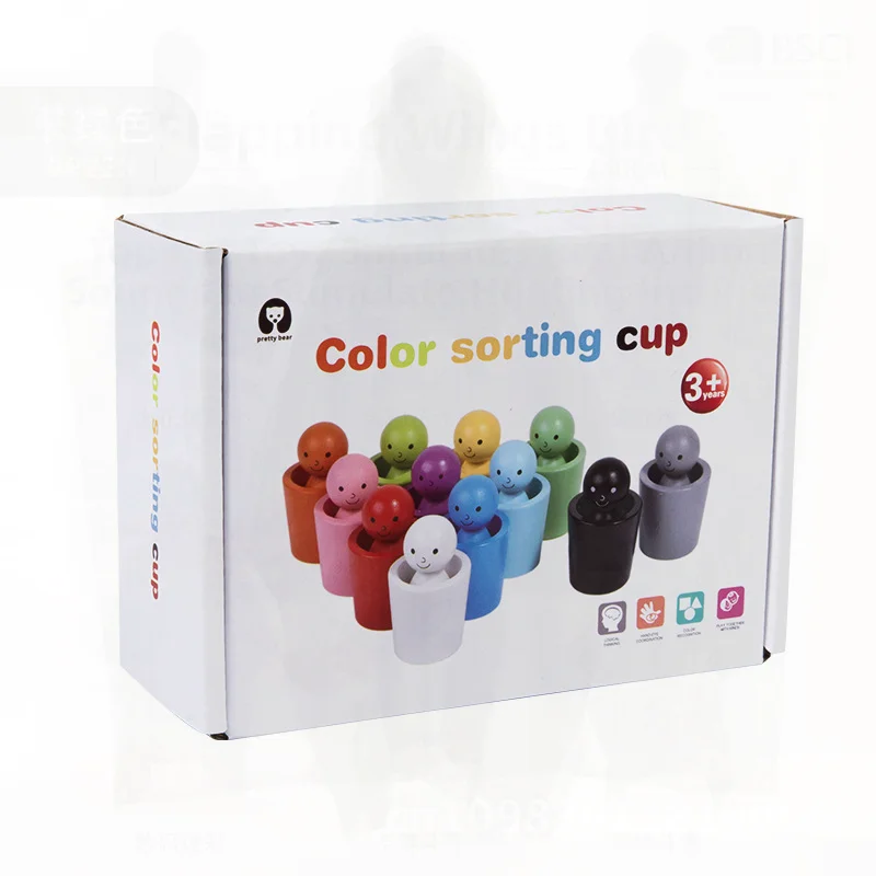 Taza de clasificación Montessori de Color para hombre pequeño, juguete apilable con música para entrenamiento de coordinación mano-ojo para niños, educativo de madera