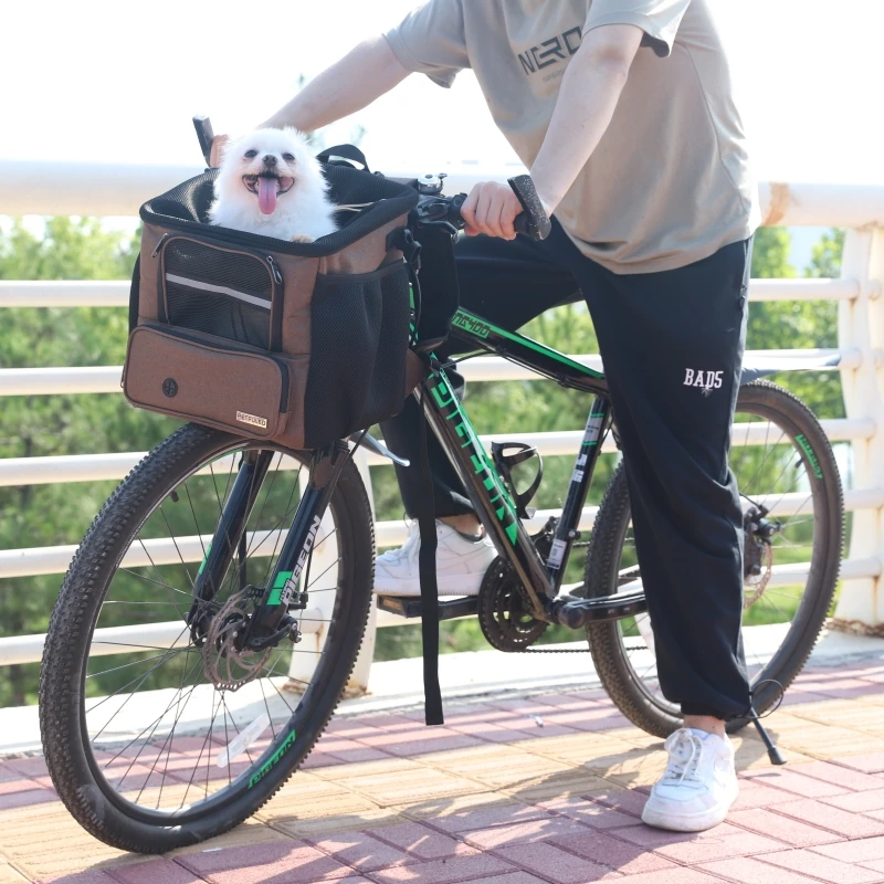 Dog Bike Basket Soft-Sided Ventilated Dog Bike Carrier Backpack Dog Pet Bicycle Basket for Puppy Cat Kitten Car Booster Seat