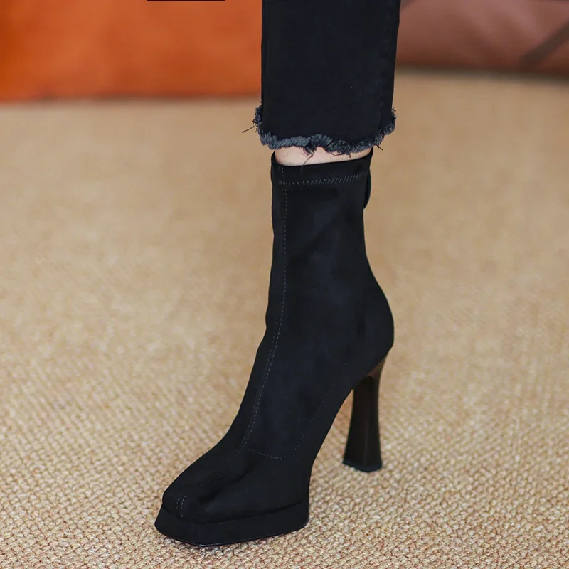 Square High Heel Women Ankle Boots Fashion Zippers Shoes Autumn Winter Square Toe Ladies Dancing Party Prom Shoes