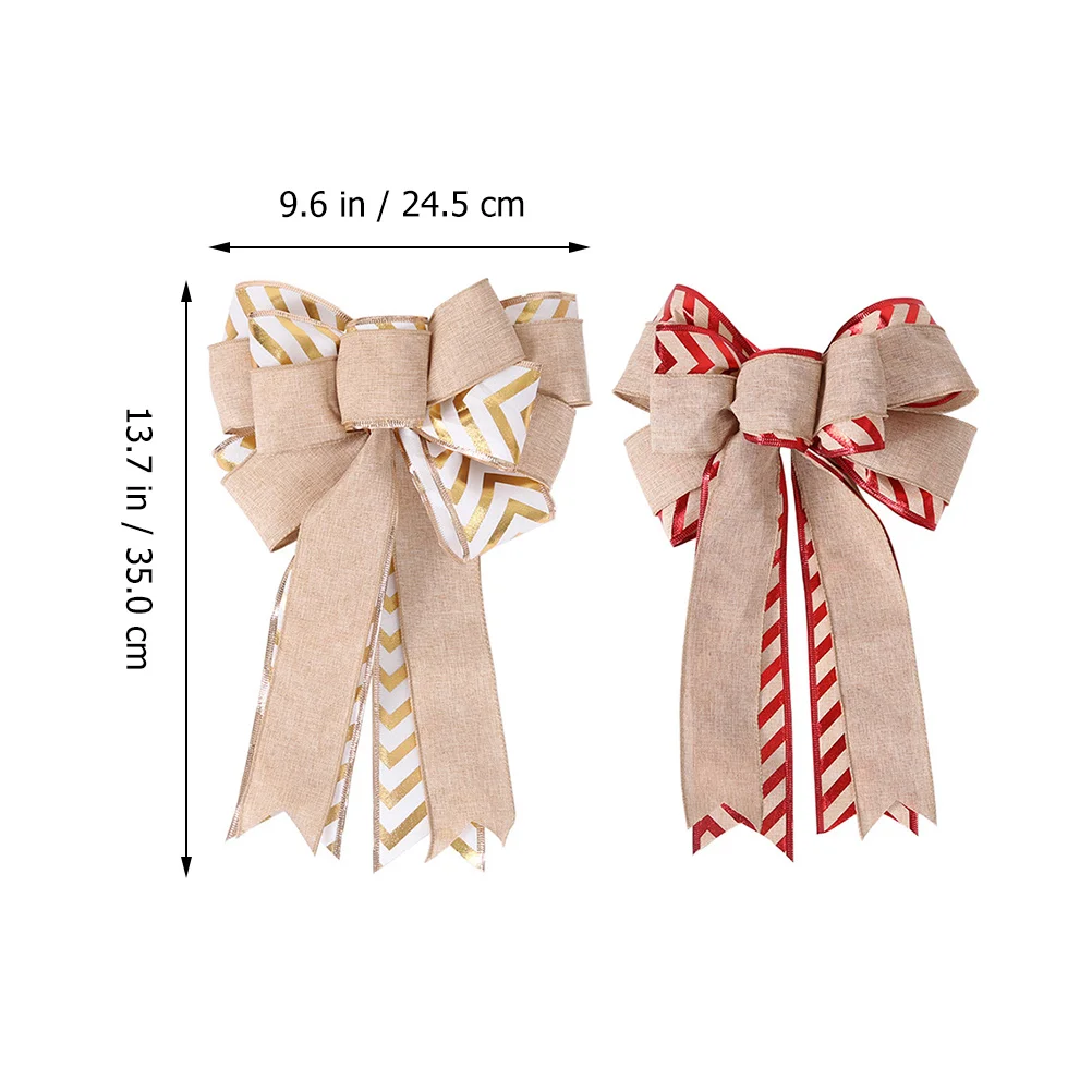 

2 Pcs Double-layer Bow Decoration Fabric Decorations Christmas Tree Fine Linen Holiday Festive