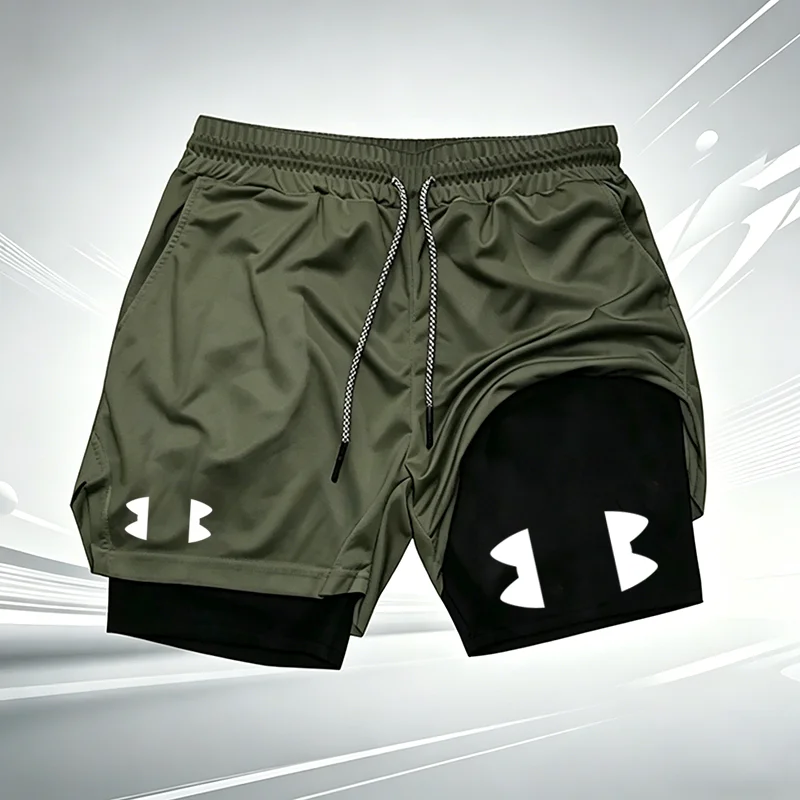 Herren 2-in-1 Gym-Shorts, schnell trocknend, doppellagig, mit Kompressionsfutter, Sommer-Lauf-, Fitness- und Trainings-Sportshorts W360 – Detail 5