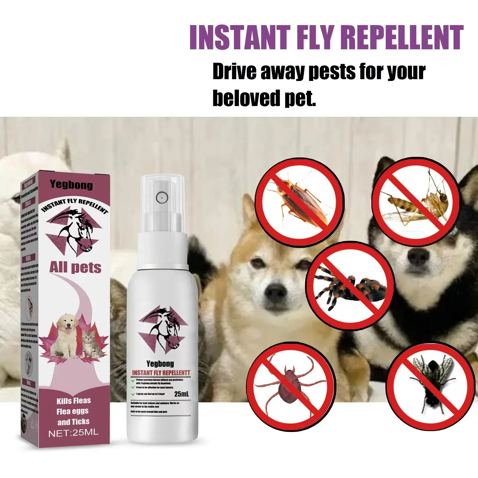 Pet Insect Repellent Spray kills Fleas Flea eggs Ticks Relieve Skin Itching Suitable for Deworming Cats and Dogs Flea Treatments