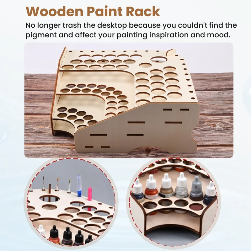 81 Hole Wooden Pigment Bottle Storage Organizer Color Paint Ink Brush Stand Rack Modular Holder School