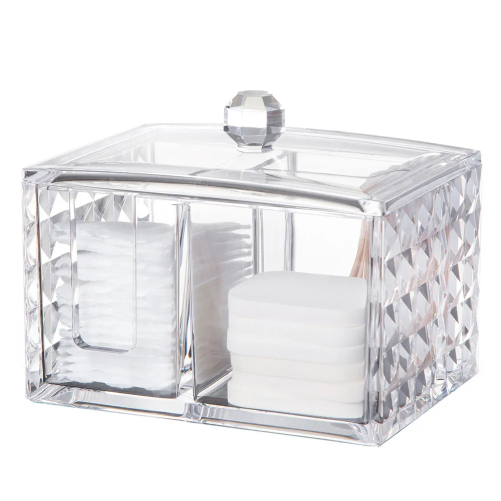 

Transparent Acrylic Storage Box Lid Diamond Pattern Organizer Cotton Pads Holder Dustproof Swabs Storage Case for Home