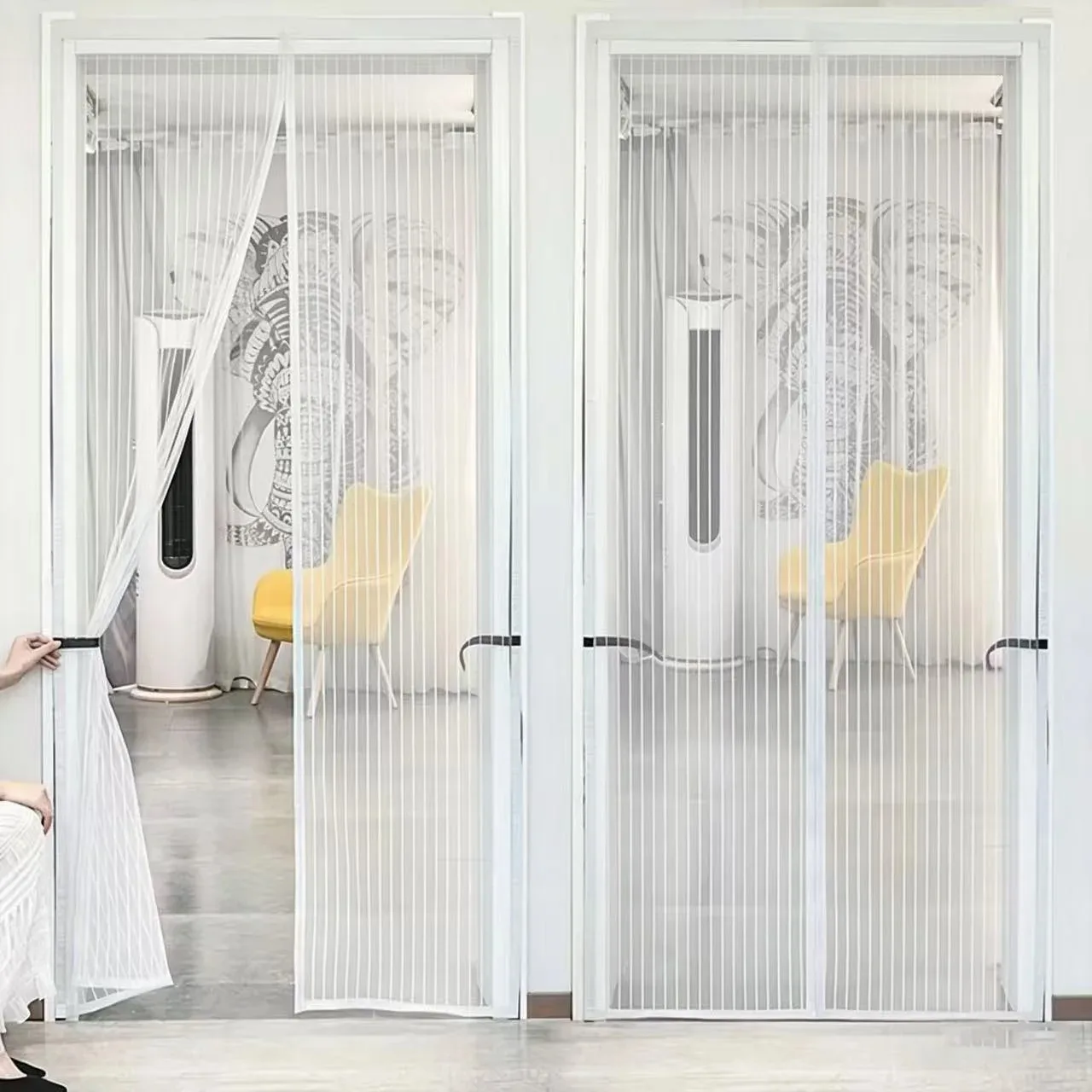 Fully Magnetic Diamond Mesh Mosquito Proof Door Curtain, Non Porous Self-Adhesive for Bedroom and Household Use