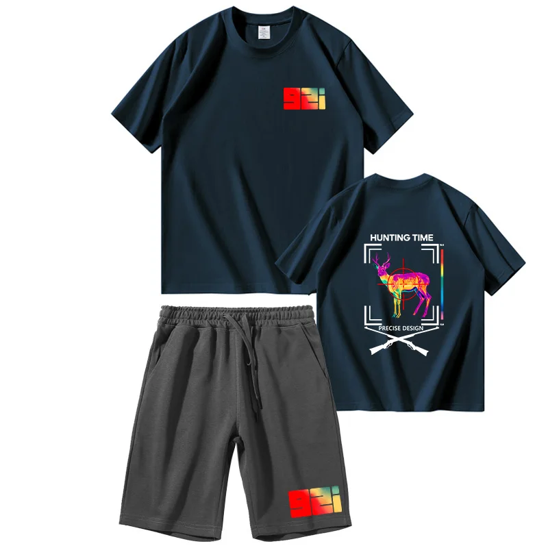 Men's Summer Short Sleeve Shorts Set, T-Shirt Shorts 2-piece set, Hunting Graphic Print Crew Neck T-Shirt, High Quality Clothing