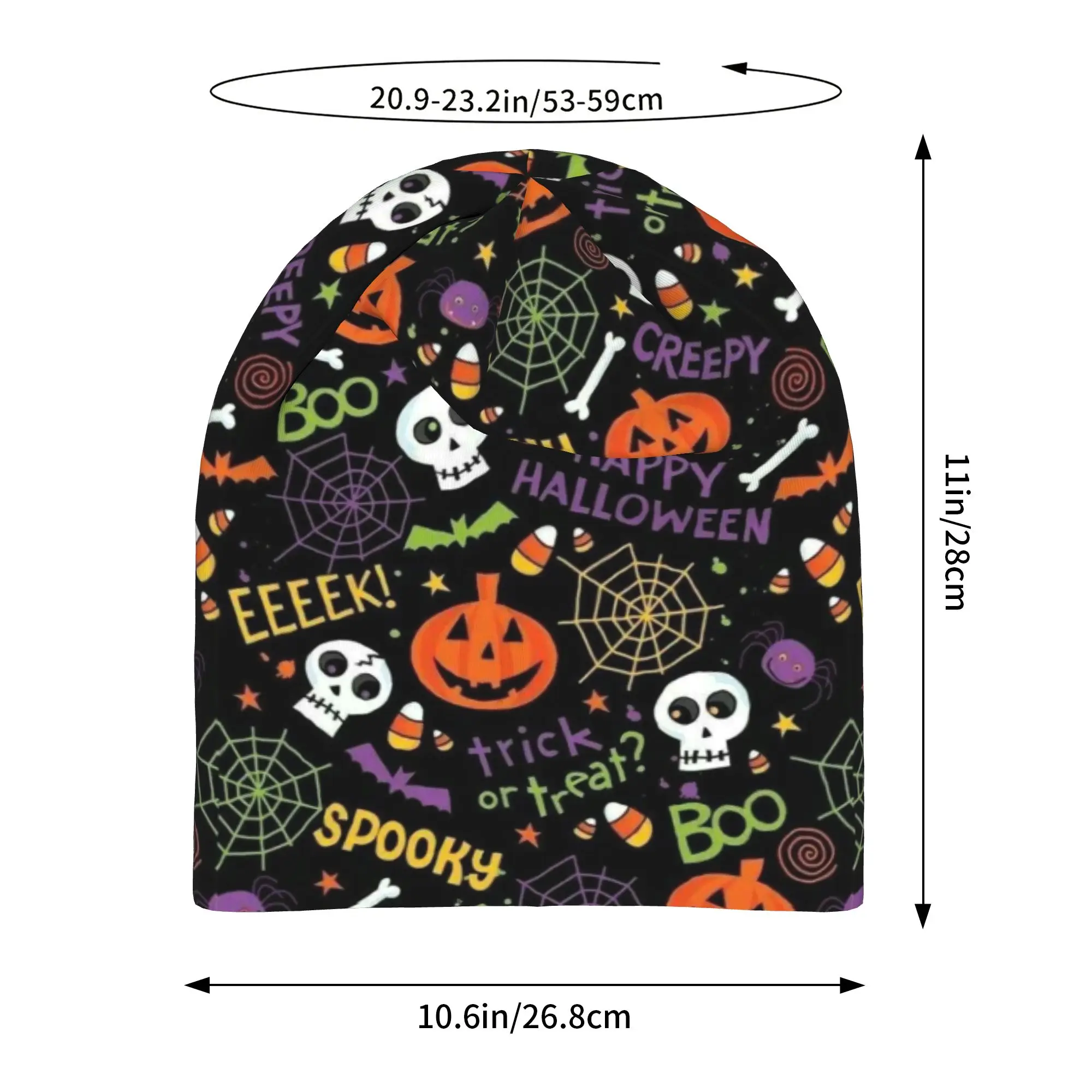 Breathable Halloween Ghost Pumpkin Spooky Trick Or Treat Witch Slouchy Beanie for Men Women Cycling Skull Cap