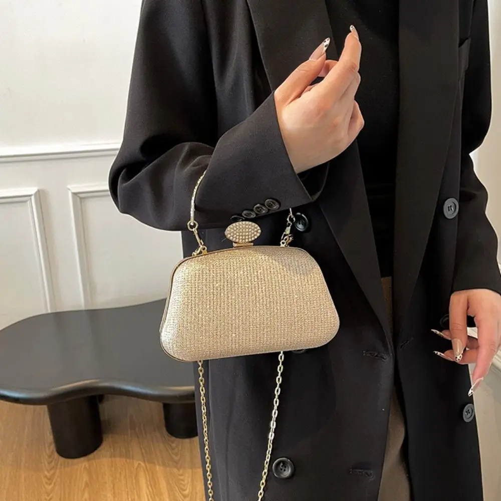 

French Glitter Evening Banquet Bag Wrist Bag Rhinestone Box Handbag Crossbody Bag Large Capacity Ladies Clutch Bag Wedding