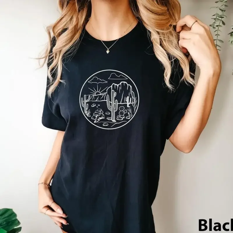 Desert Vibes Cactus Scene Rodeo Country Western Fashion Wild Cowgirl Graphic T shirt